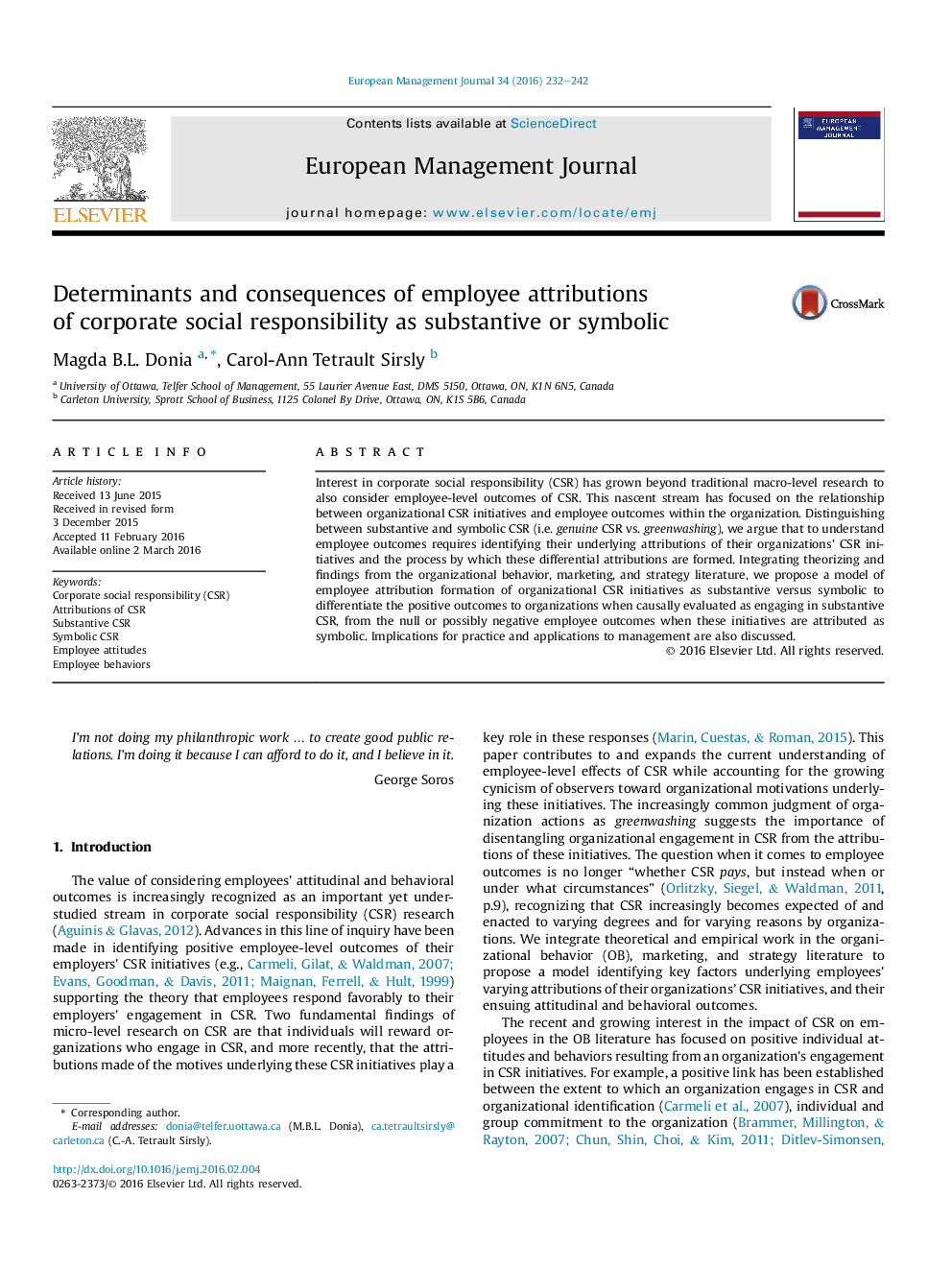 Determinants and consequences of employee attributions of corporate social responsibility as substantive or symbolic