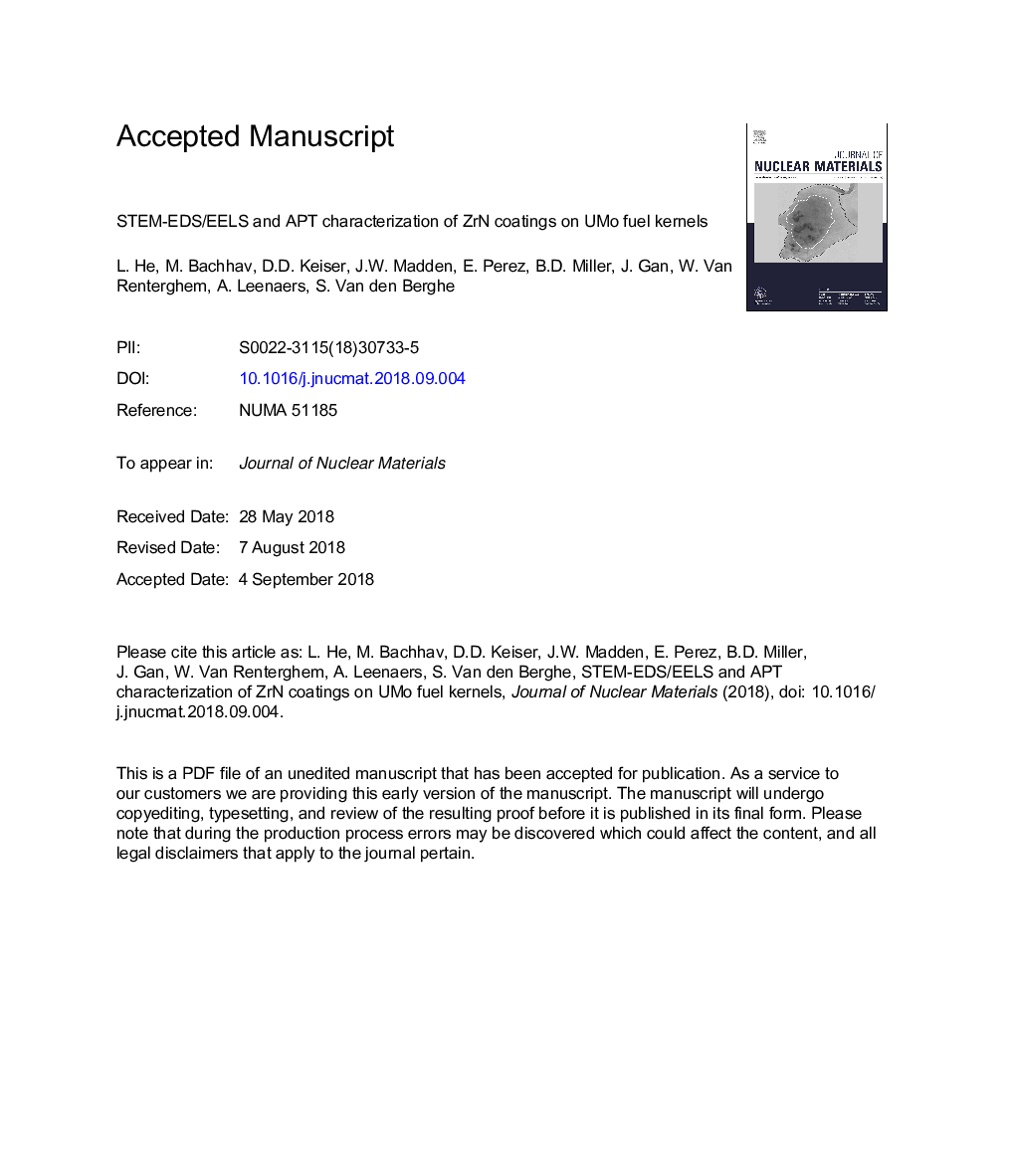 STEM-EDS/EELS and APT characterization of ZrN coatings on UMo fuel kernels