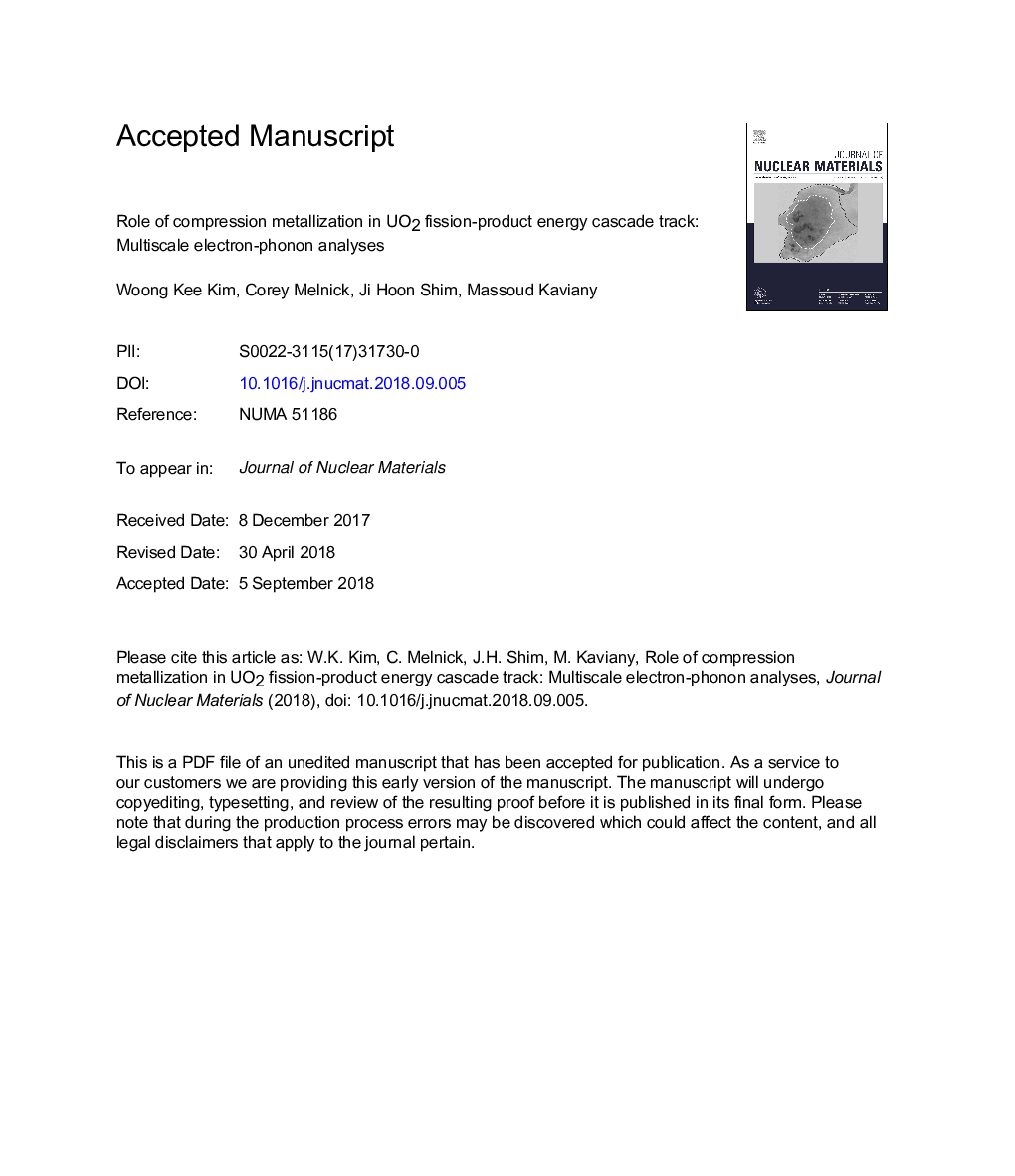 Role of compression metallization in UO2 fission-product energy cascade track: Multiscale electron-phonon analyses