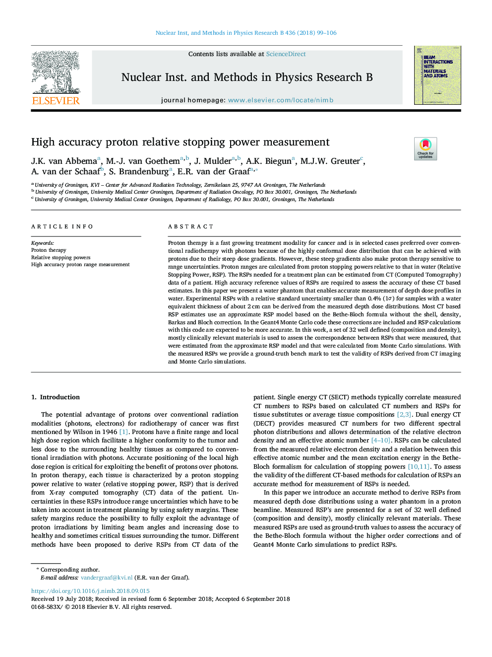 High accuracy proton relative stopping power measurement