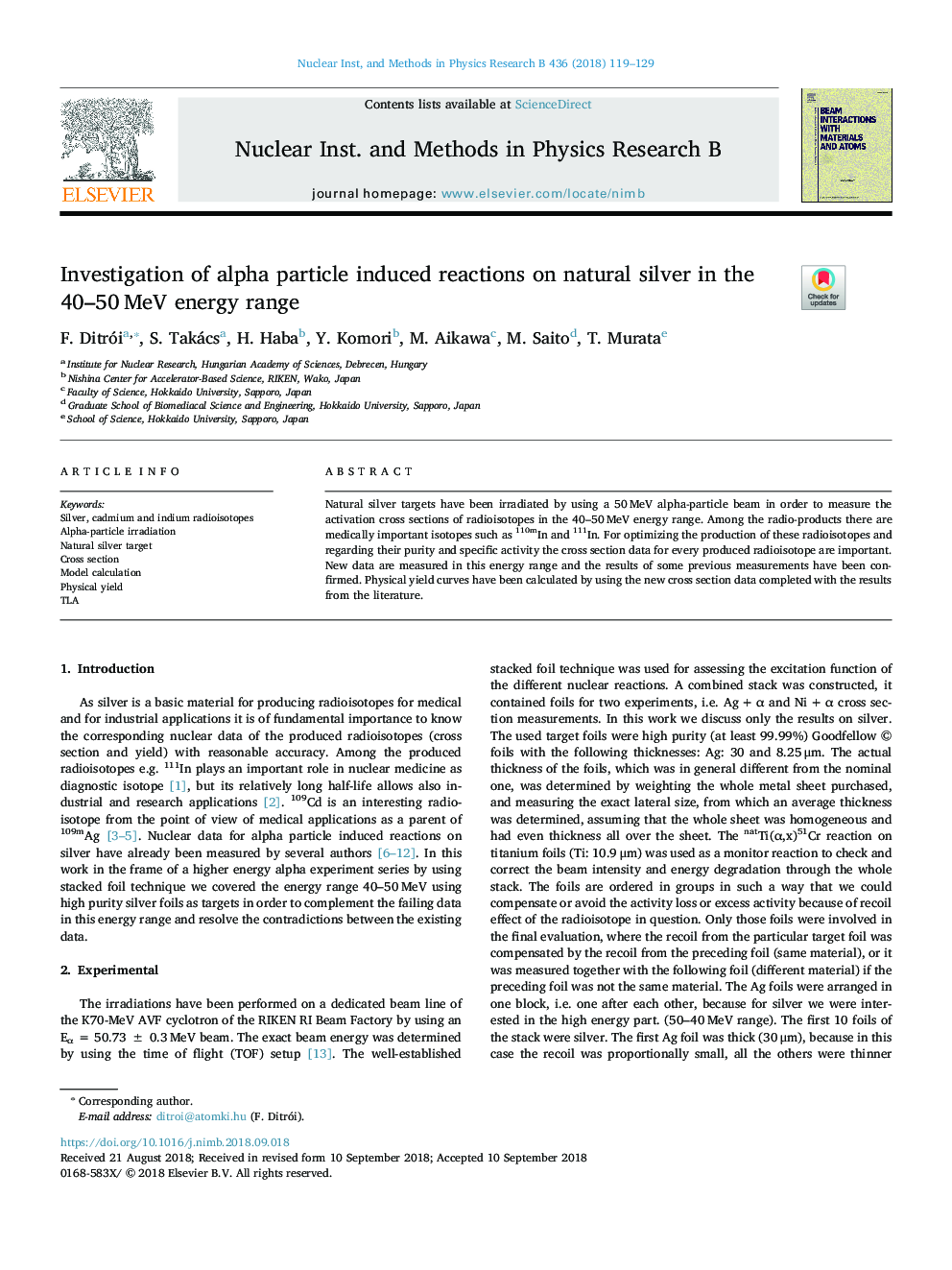 Investigation of alpha particle induced reactions on natural silver in the 40-50â¯MeV energy range