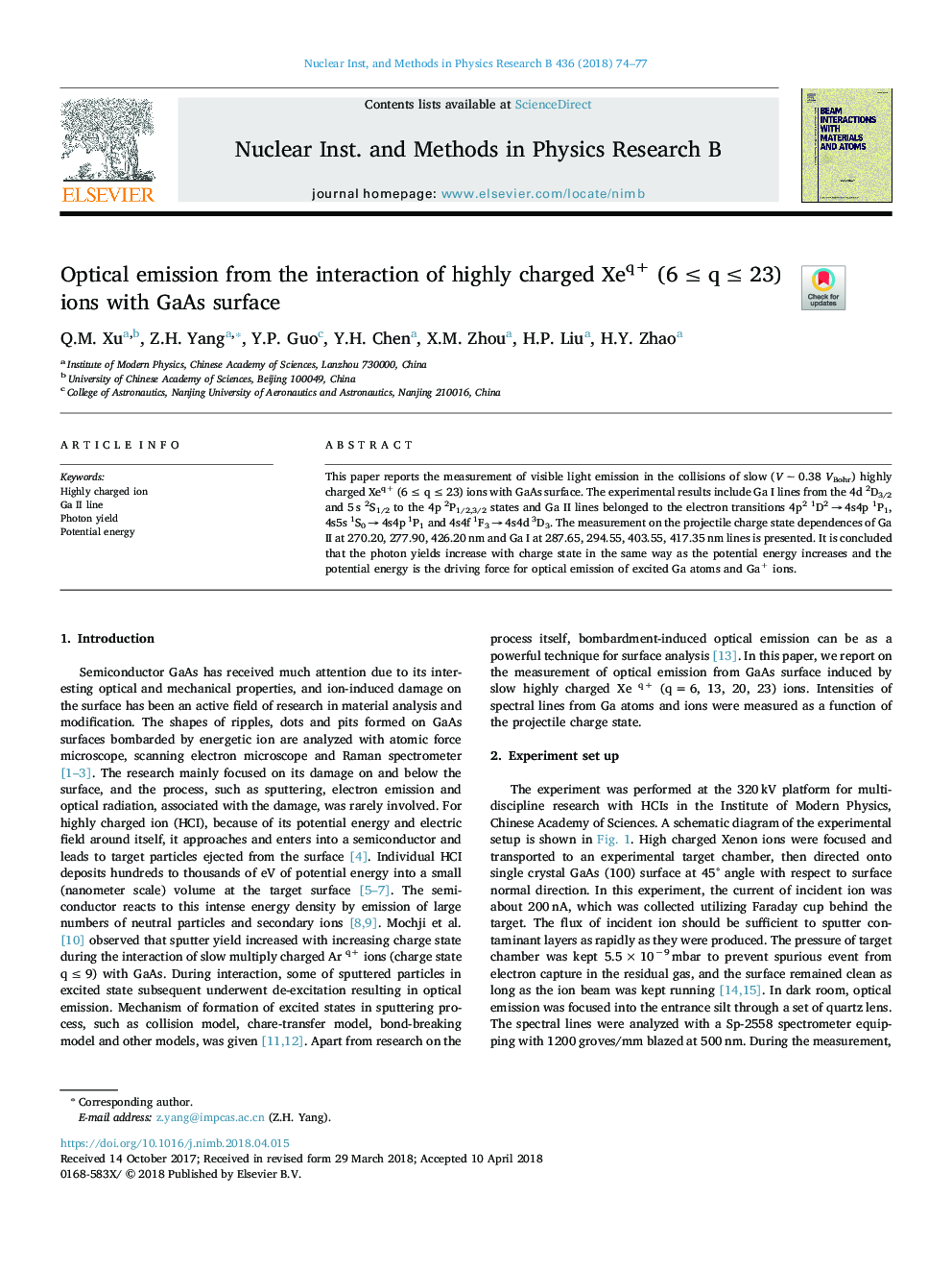 Optical emission from the interaction of highly charged Xeq+ (6â¯â¤â¯qâ¯â¤â¯23) ions with GaAs surface