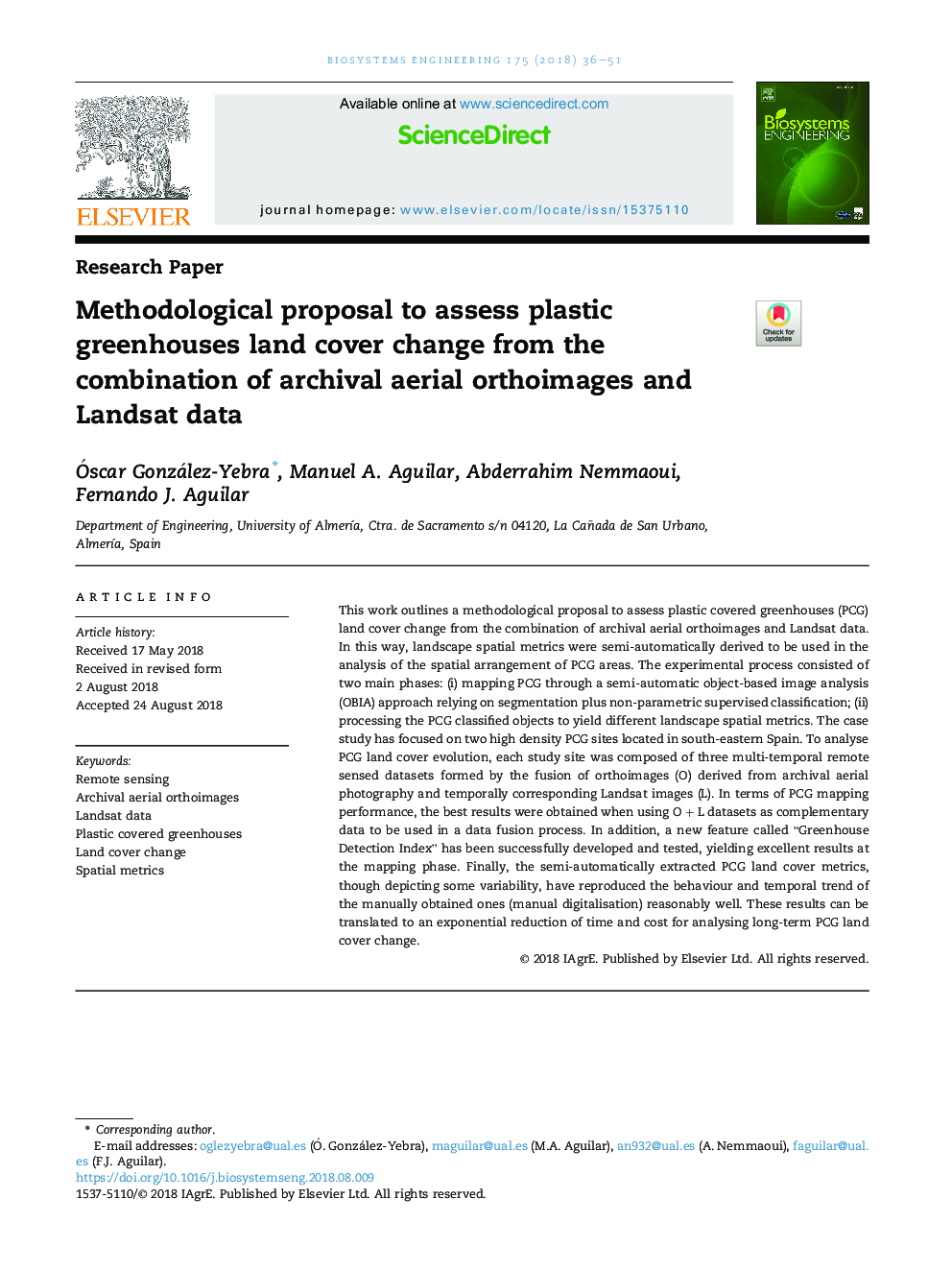 Methodological proposal to assess plastic greenhouses land cover change from the combination of archival aerial orthoimages and Landsat data