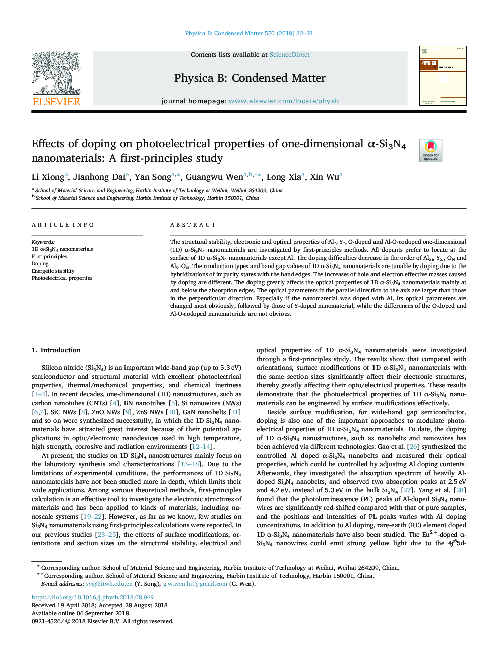 Effects of doping on photoelectrical properties of one-dimensional Î±-Si3N4 nanomaterials: A first-principles study