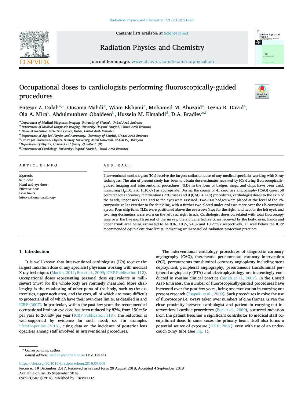 Occupational doses to cardiologists performing fluoroscopically-guided procedures