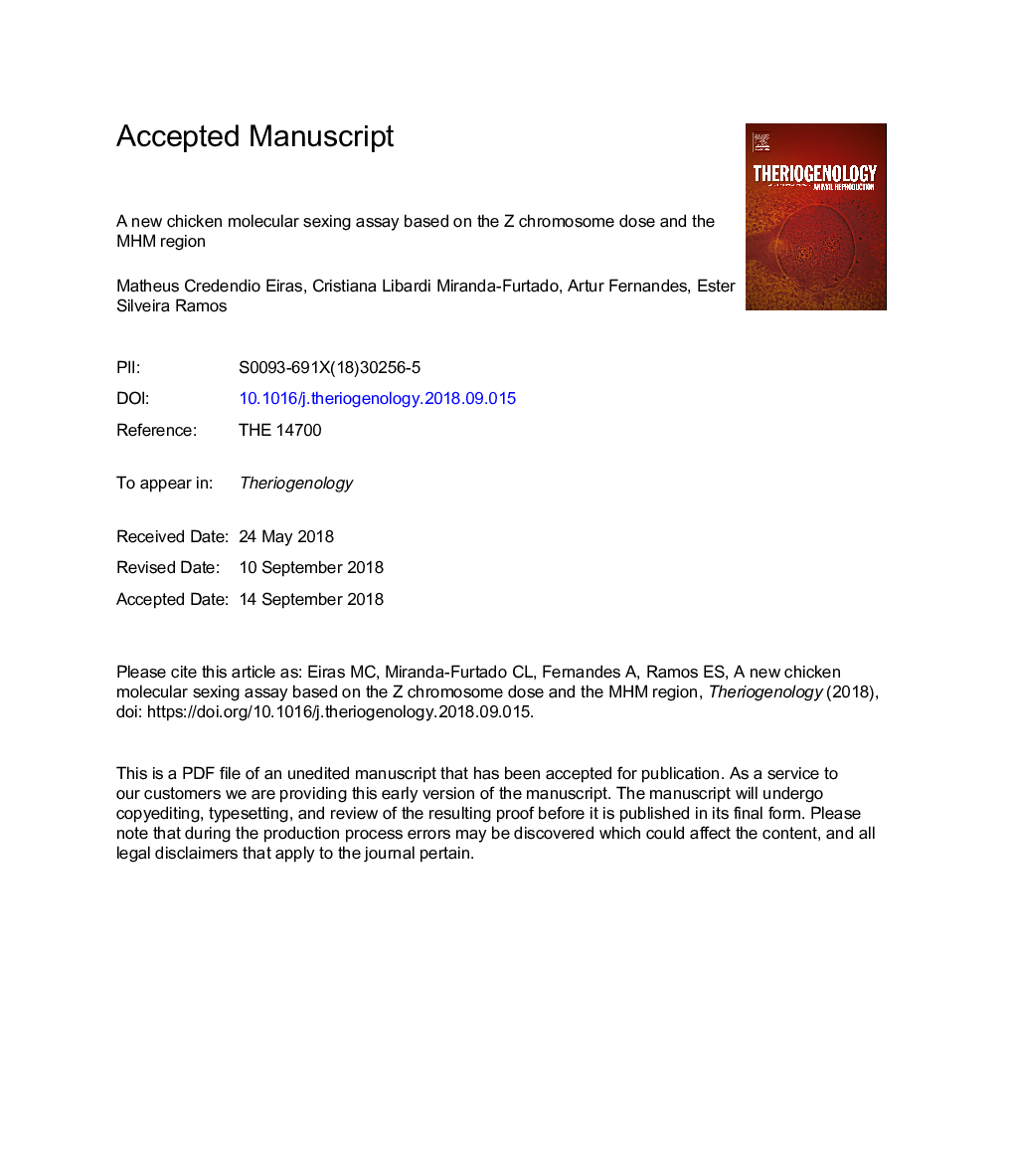 A new chicken molecular sexing assay based on the Z chromosome dose and the MHM region