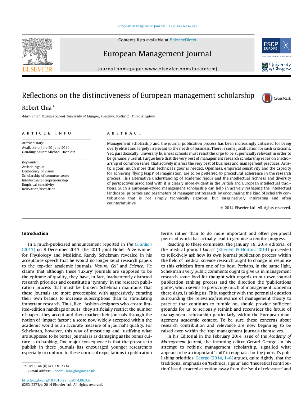 Reflections on the distinctiveness of European management scholarship