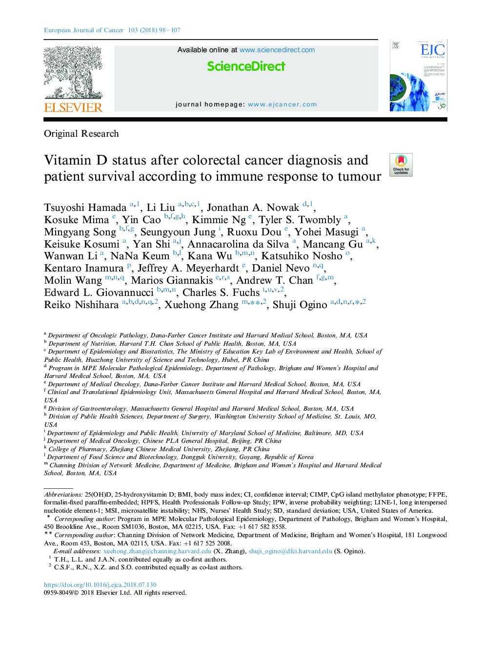 Vitamin D status after colorectal cancer diagnosis and patient survival according to immune response to tumour