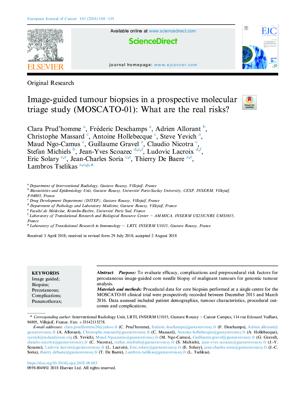 Image-guided tumour biopsies in a prospective molecular triage study (MOSCATO-01): What are the real risks?