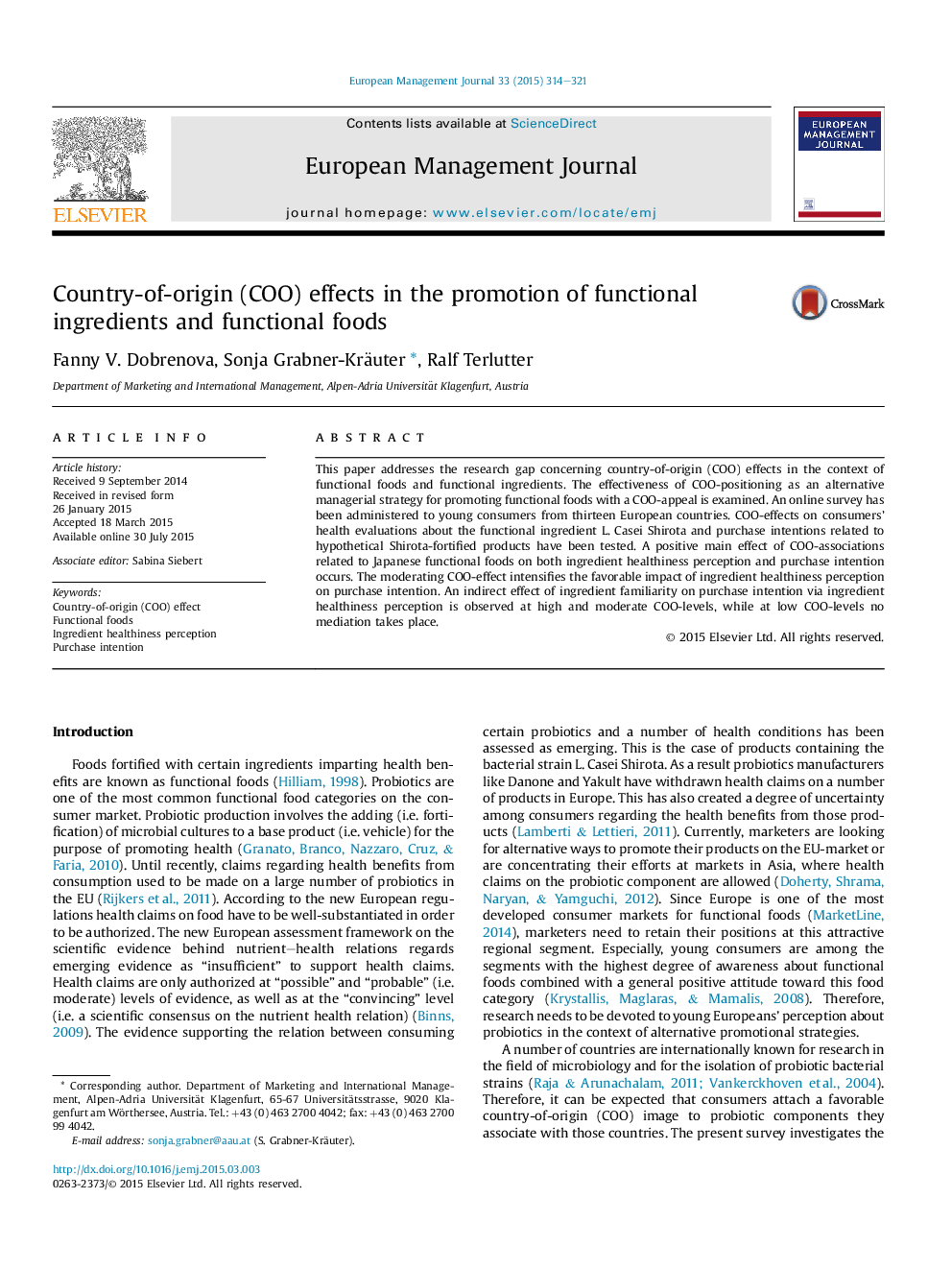 Country-of-origin (COO) effects in the promotion of functional ingredients and functional foods