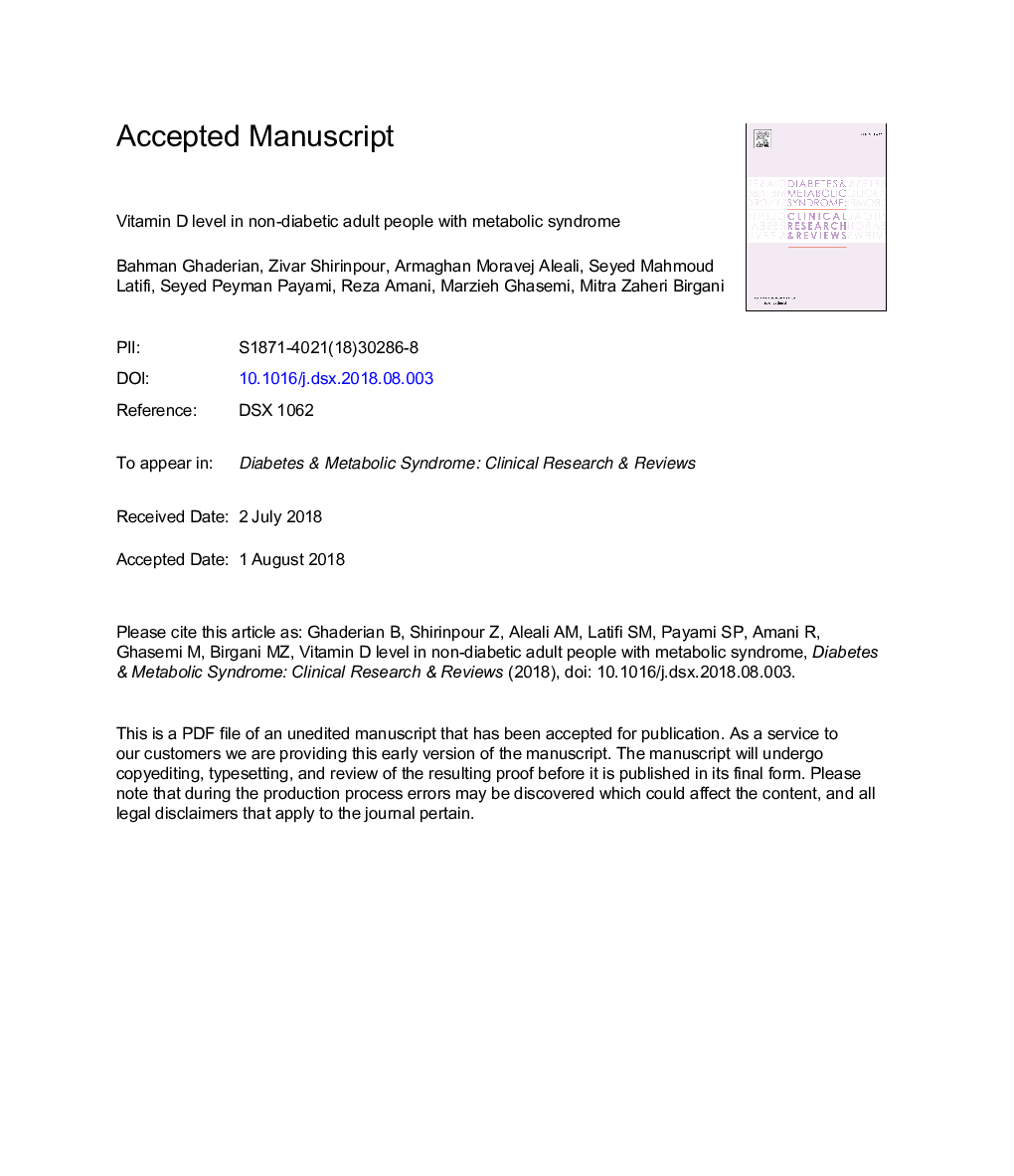 Vitamin D level in non-diabetic adult people with metabolic syndrome