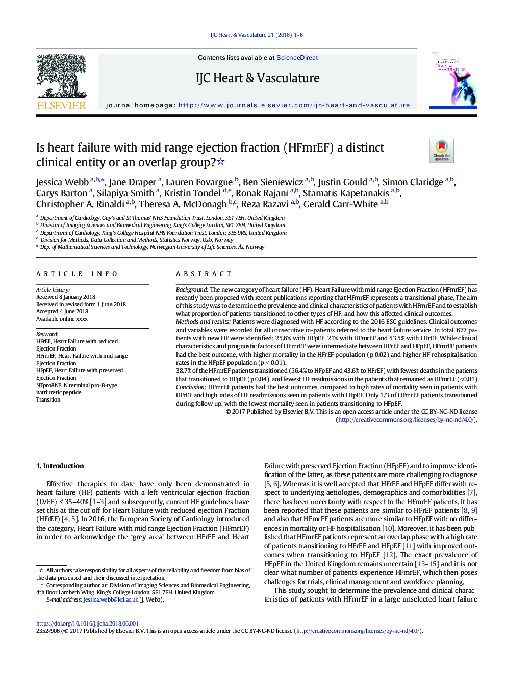 Is heart failure with mid range ejection fraction (HFmrEF) a distinct clinical entity or an overlap group?