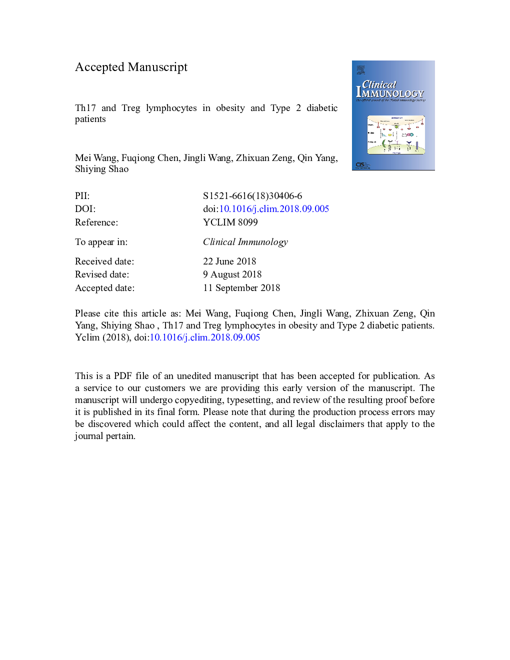 Th17 and Treg lymphocytes in obesity and Type 2 diabetic patients