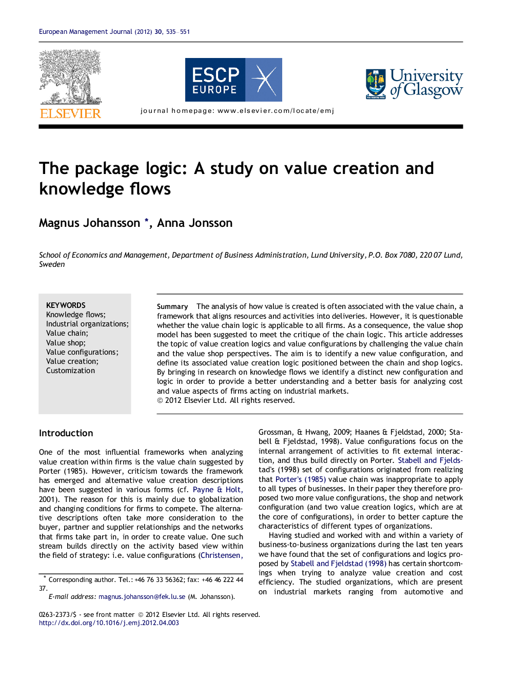 The package logic: A study on value creation and knowledge flows