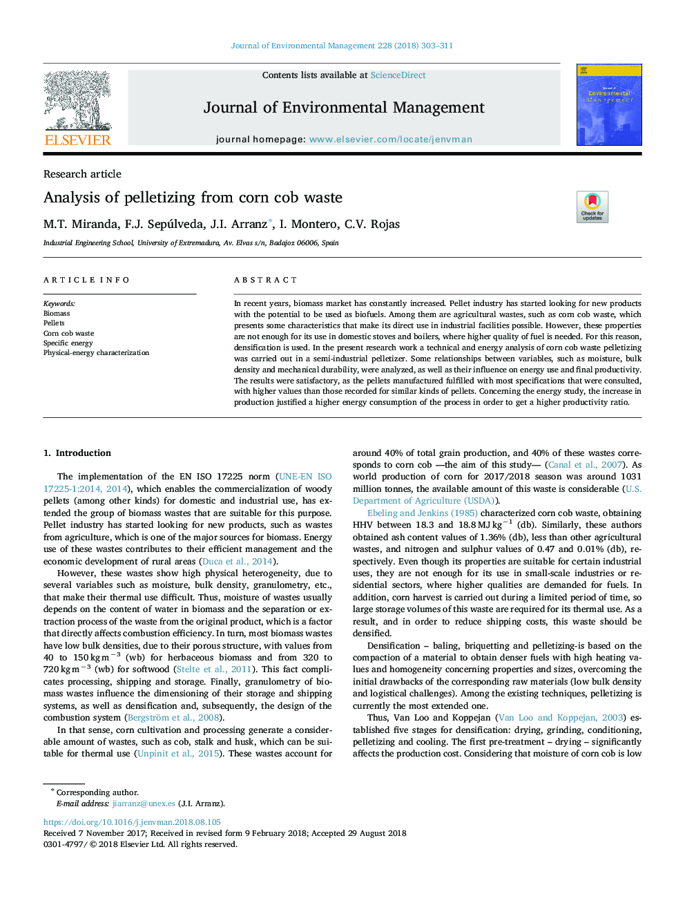 Analysis of pelletizing from corn cob waste