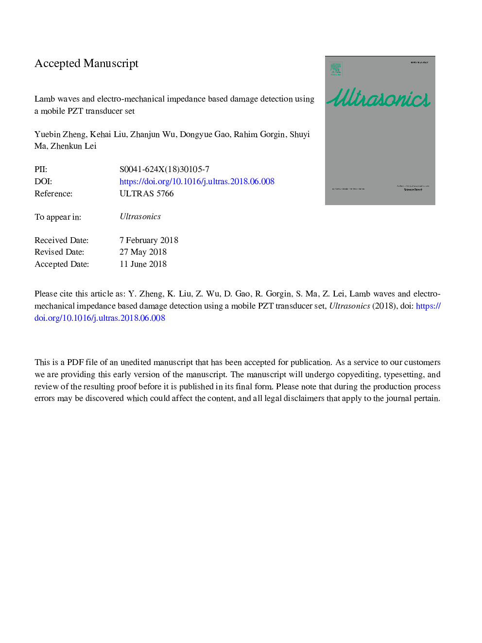 Lamb waves and electro-mechanical impedance based damage detection using a mobile PZT transducer set