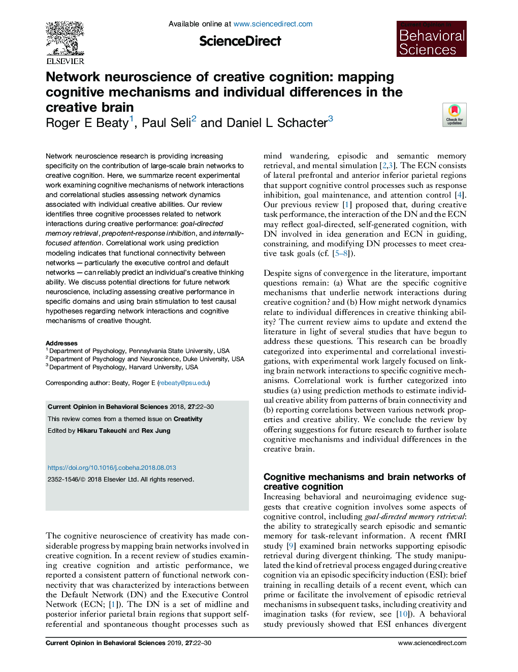 Network neuroscience of creative cognition: mapping cognitive mechanisms and individual differences in the creative brain