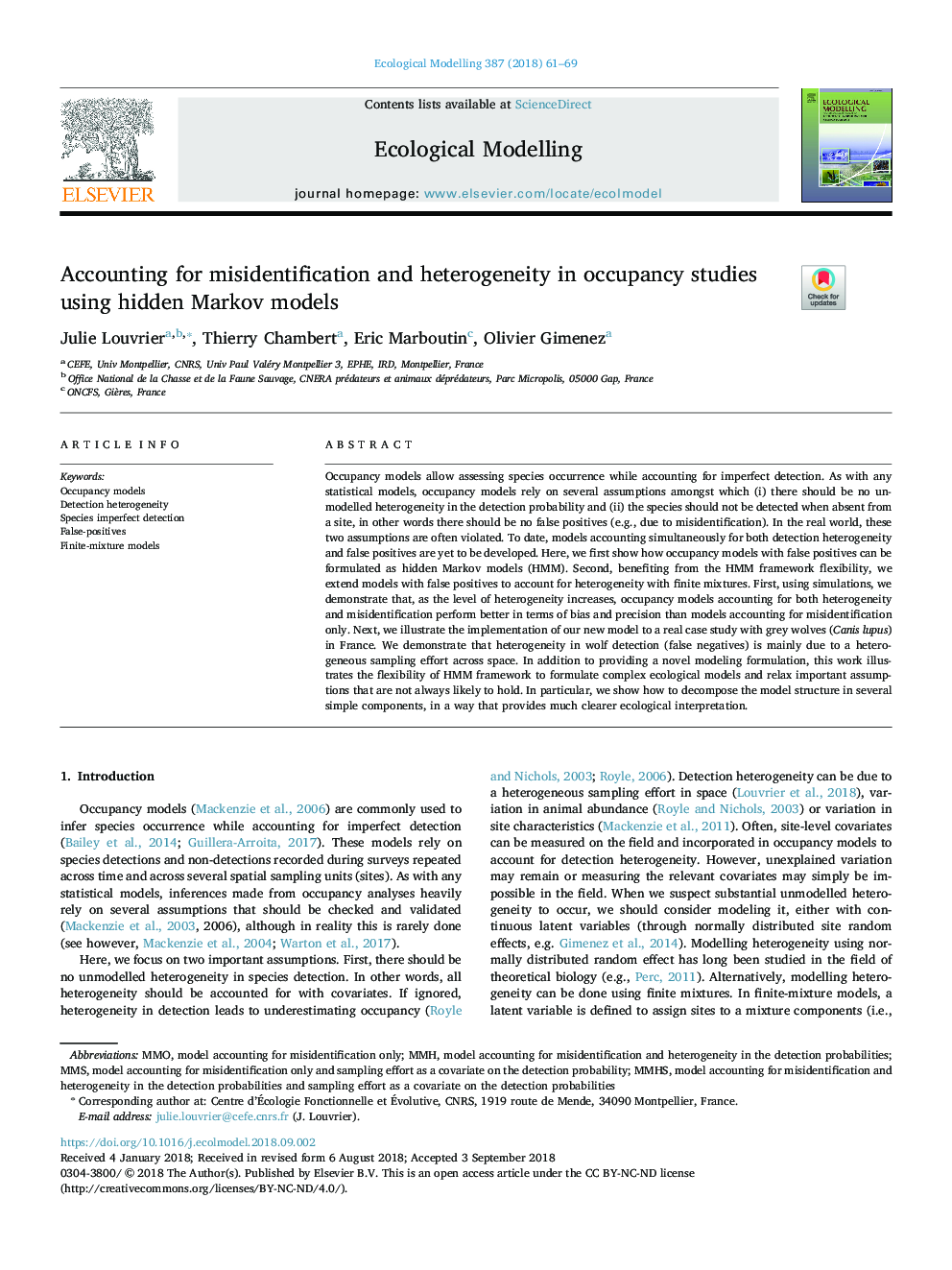 Accounting for misidentification and heterogeneity in occupancy studies using hidden Markov models