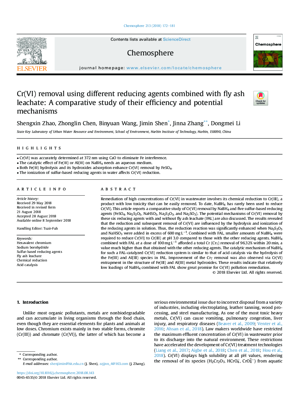 Cr(VI) removal using different reducing agents combined with fly ash leachate: A comparative study of their efficiency and potential mechanisms