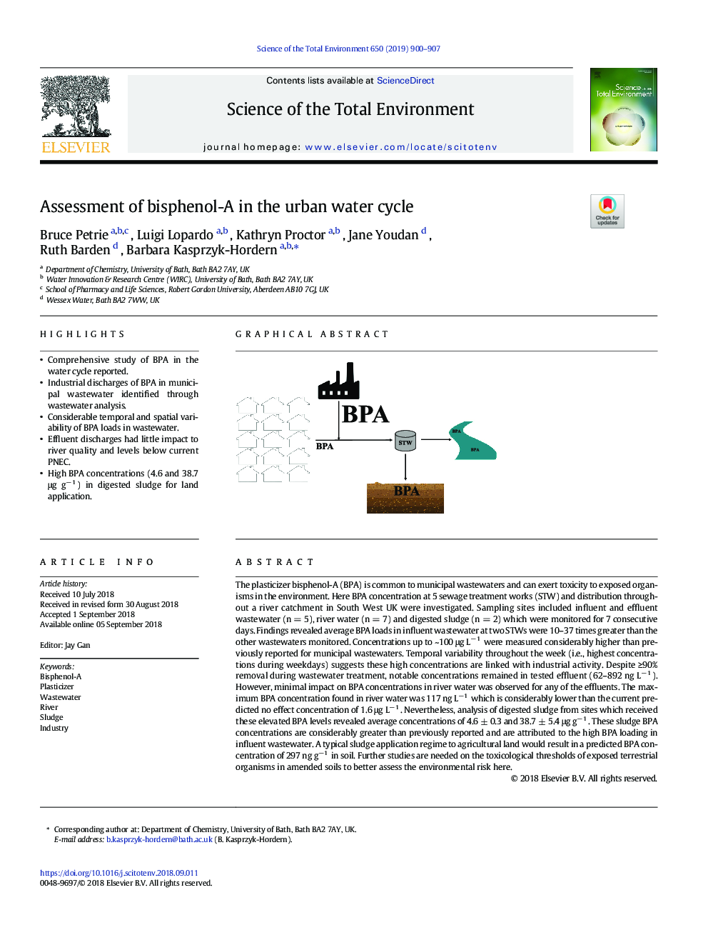 Assessment of bisphenol-A in the urban water cycle