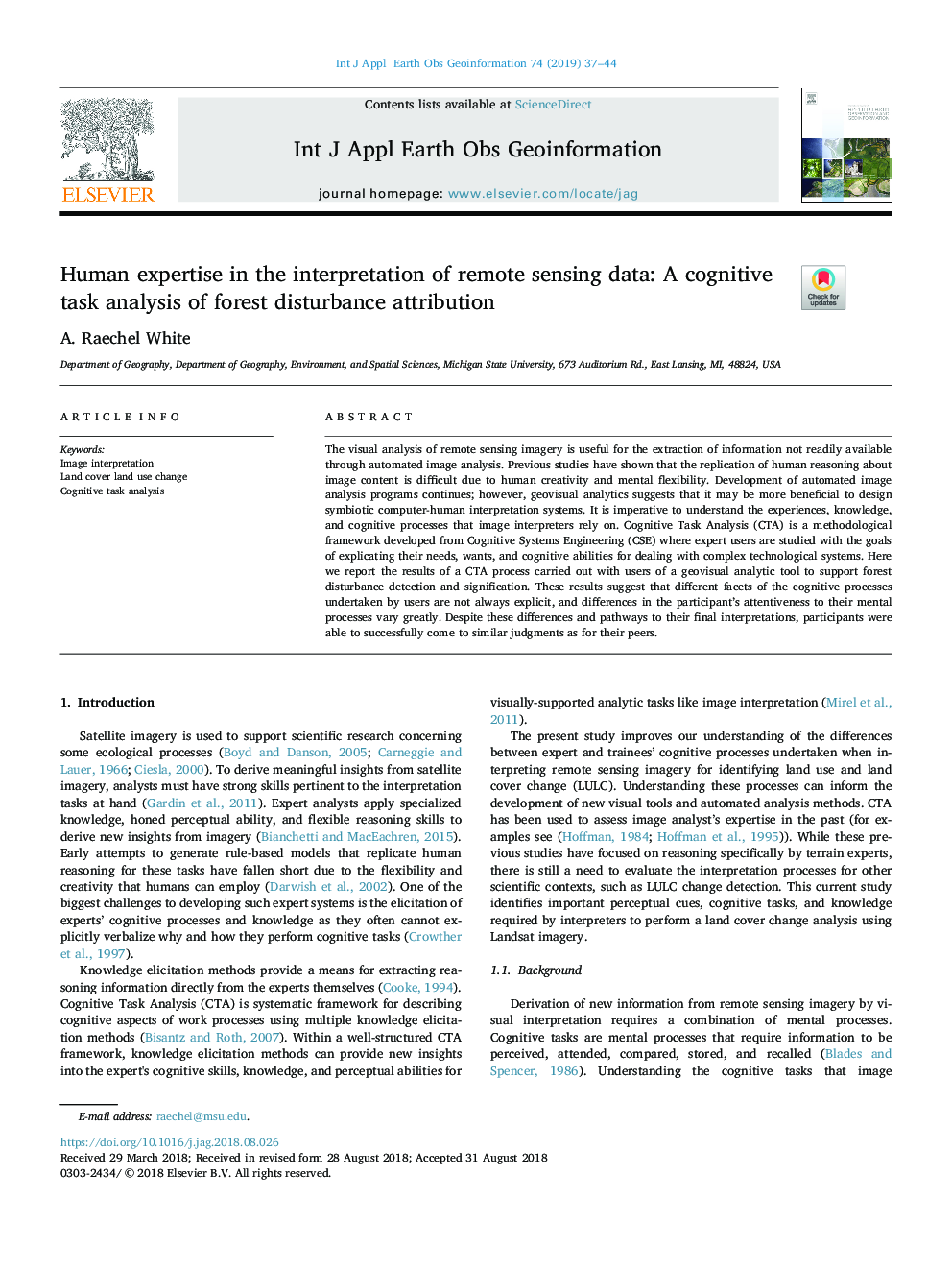 Human expertise in the interpretation of remote sensing data: A cognitive task analysis of forest disturbance attribution