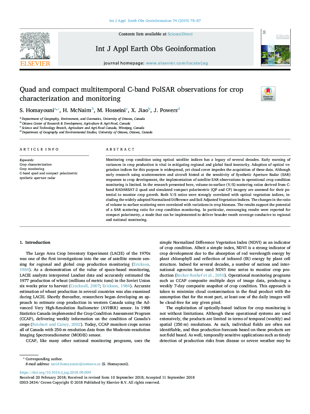 Quad and compact multitemporal C-band PolSAR observations for crop characterization and monitoring
