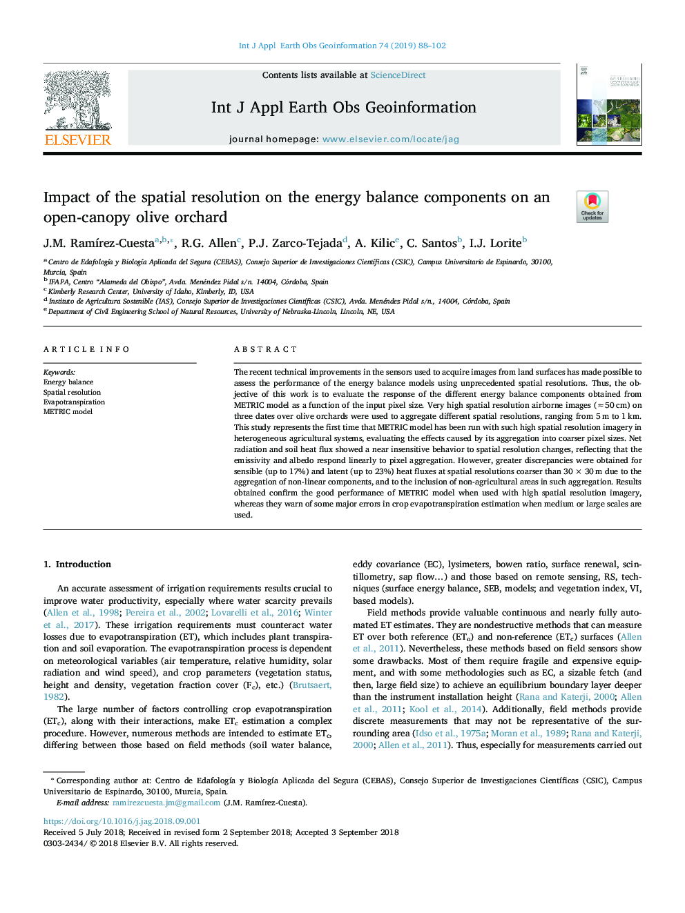 Impact of the spatial resolution on the energy balance components on an open-canopy olive orchard