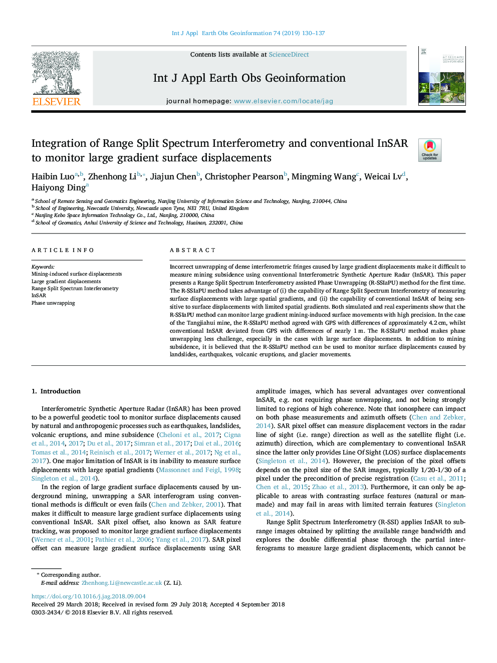 Integration of Range Split Spectrum Interferometry and conventional InSAR to monitor large gradient surface displacements