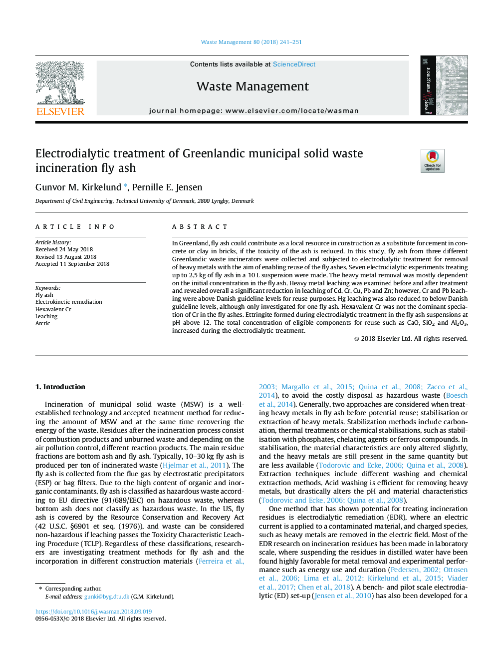 Electrodialytic treatment of Greenlandic municipal solid waste incineration fly ash