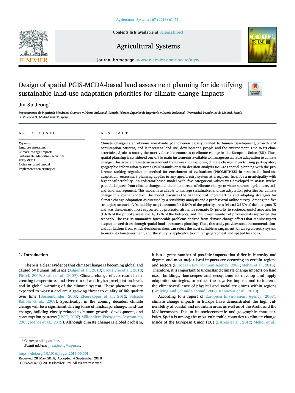 Design of spatial PGIS-MCDA-based land assessment planning for identifying sustainable land-use adaptation priorities for climate change impacts