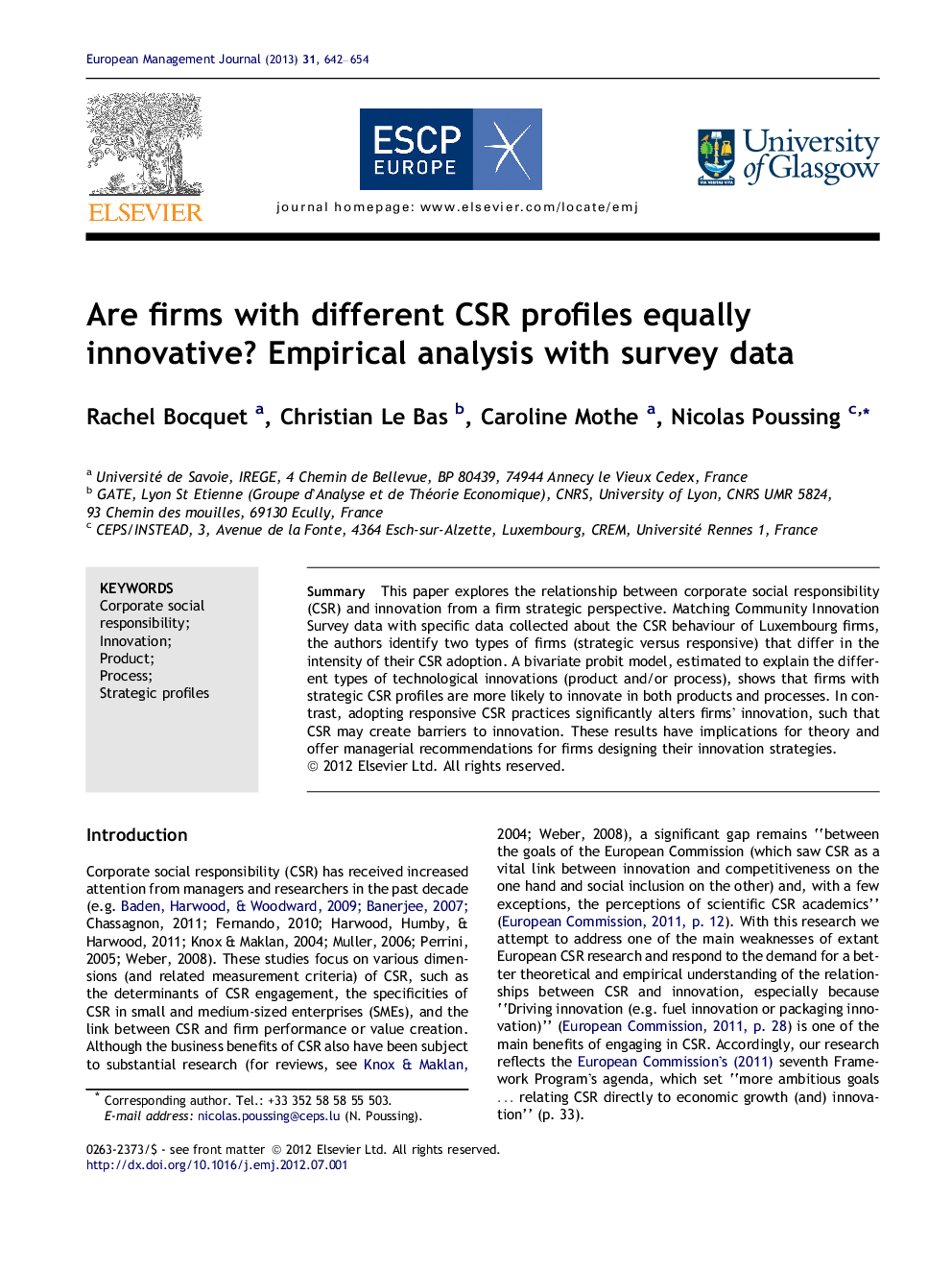 Are firms with different CSR profiles equally innovative? Empirical analysis with survey data