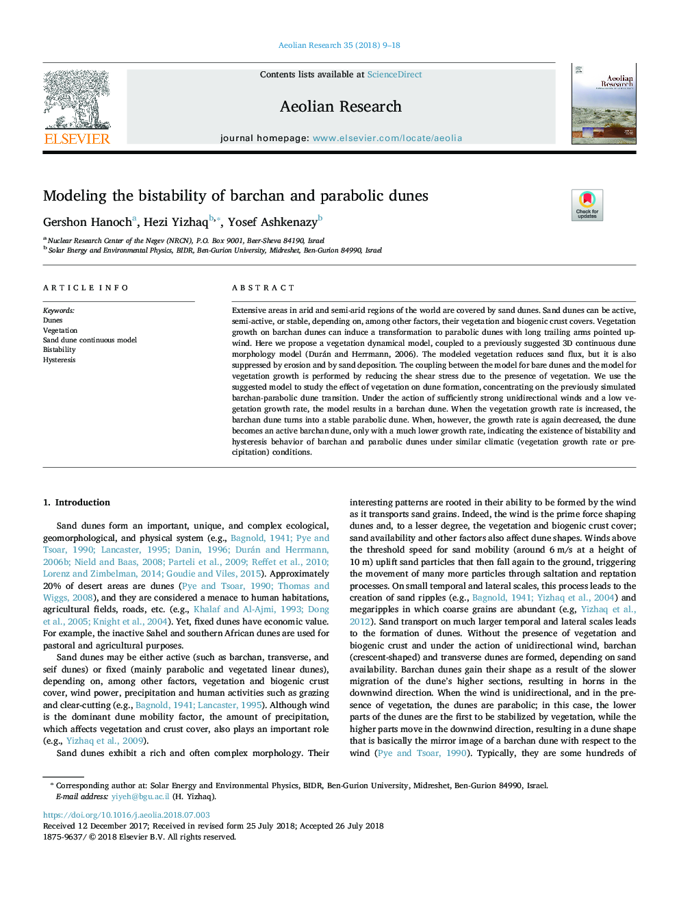 Modeling the bistability of barchan and parabolic dunes