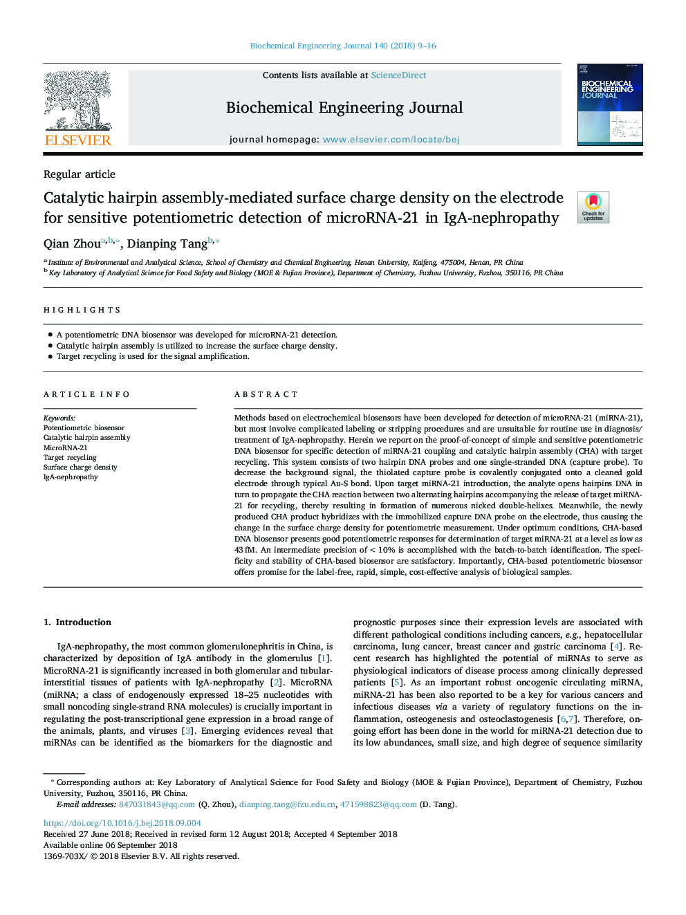 Catalytic hairpin assembly-mediated surface charge density on the electrode for sensitive potentiometric detection of microRNA-21 in IgA-nephropathy