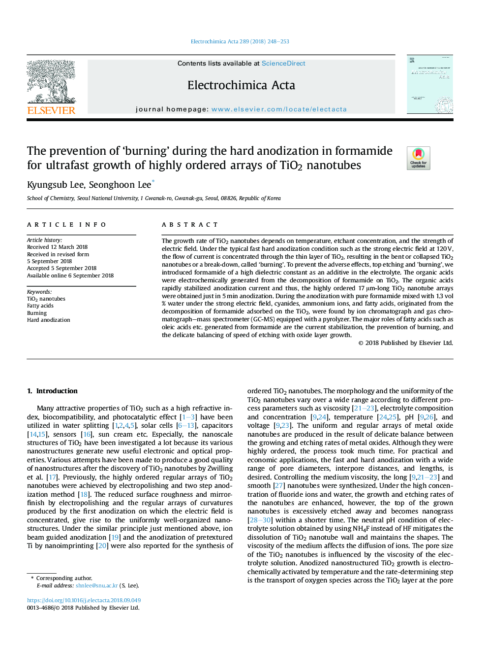 The prevention of 'burning' during the hard anodization in formamide for ultrafast growth of highly ordered arrays of TiO2 nanotubes