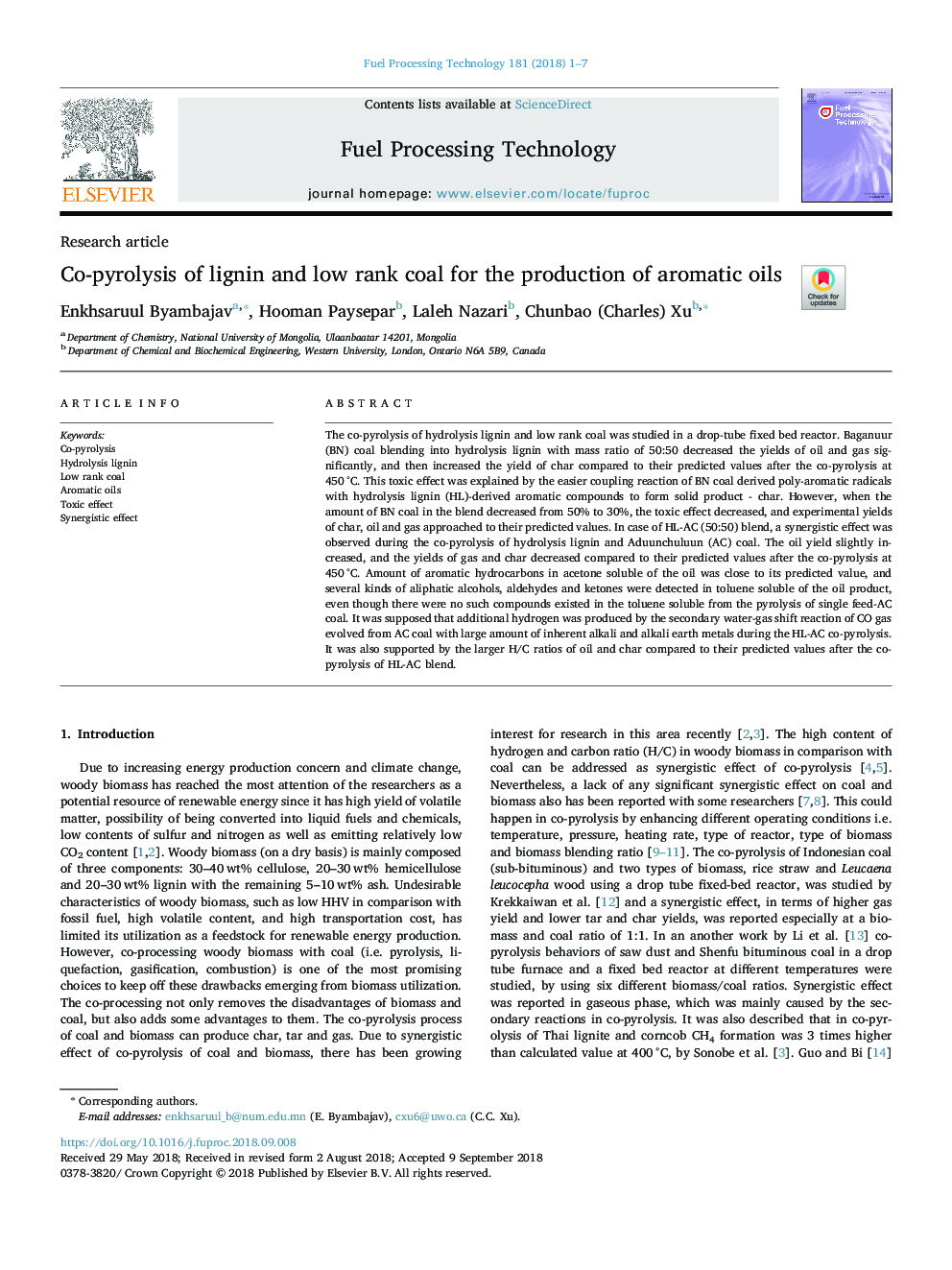 Co-pyrolysis of lignin and low rank coal for the production of aromatic oils