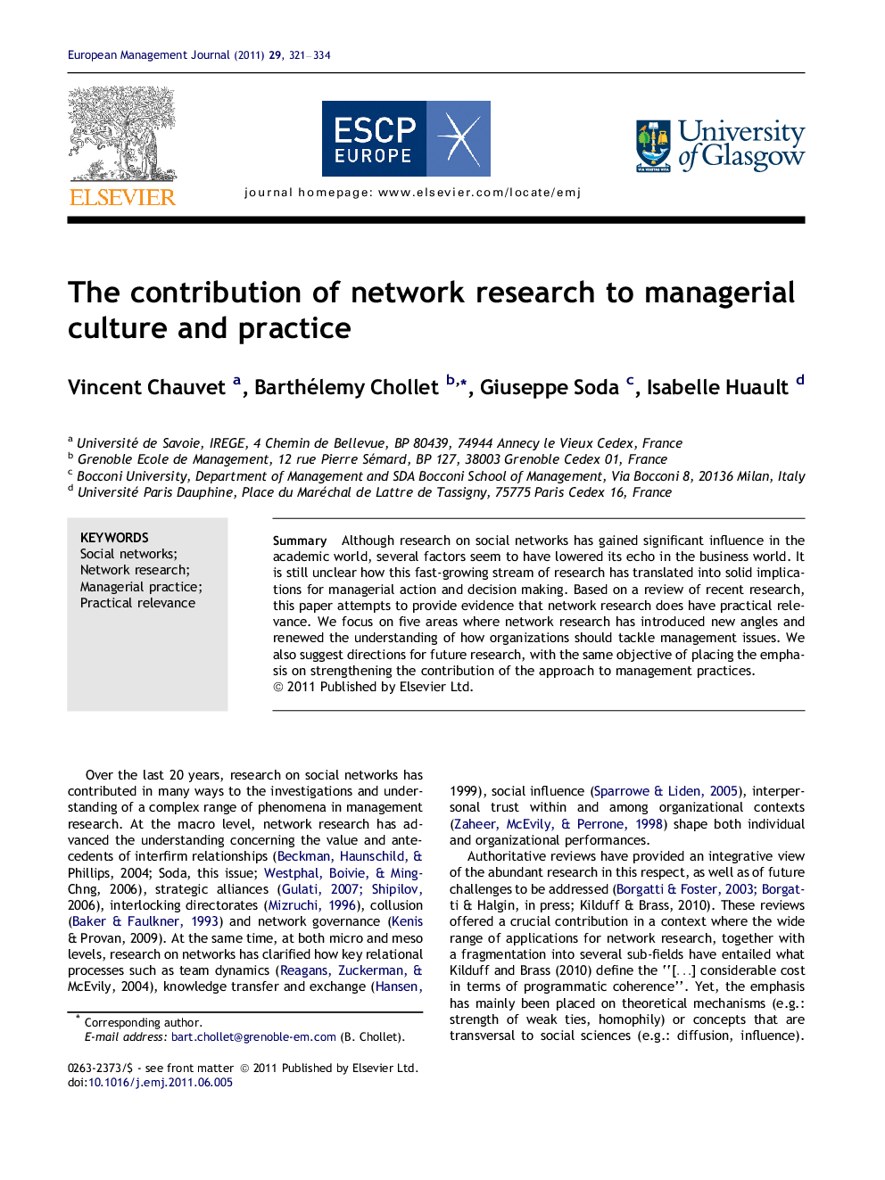 The contribution of network research to managerial culture and practice