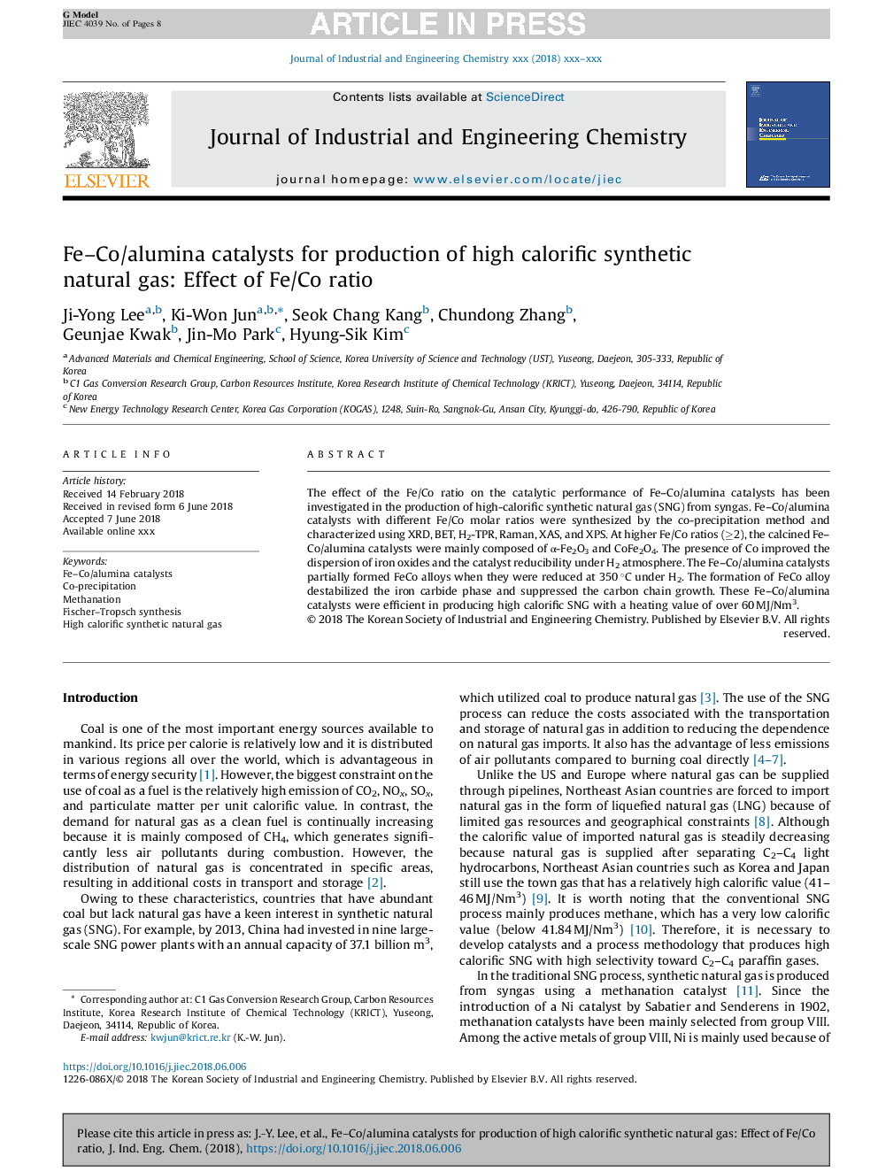 Fe-Co/alumina catalysts for production of high calorific synthetic natural gas: Effect of Fe/Co ratio