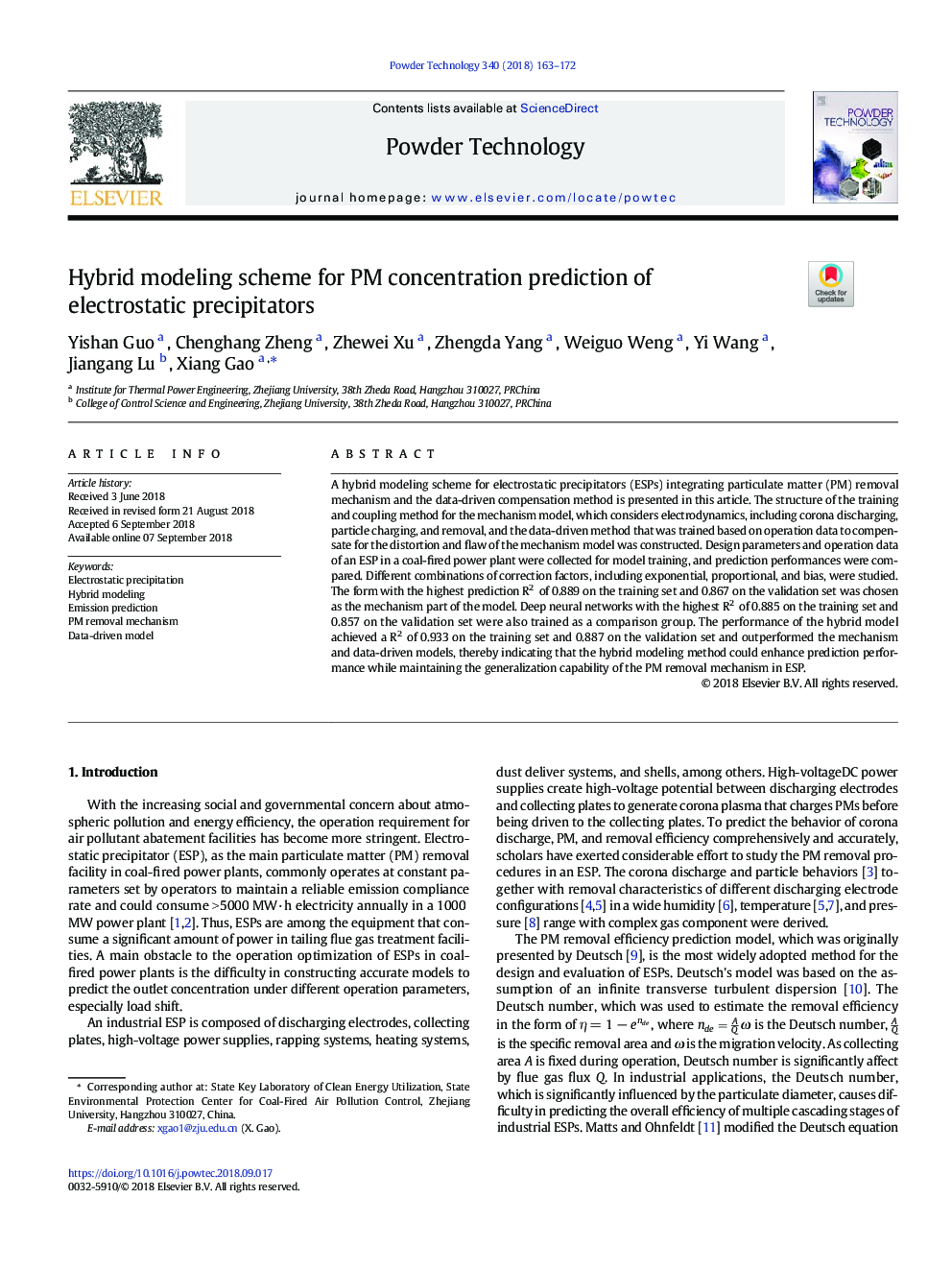 Hybrid modeling scheme for PM concentration prediction of electrostatic precipitators