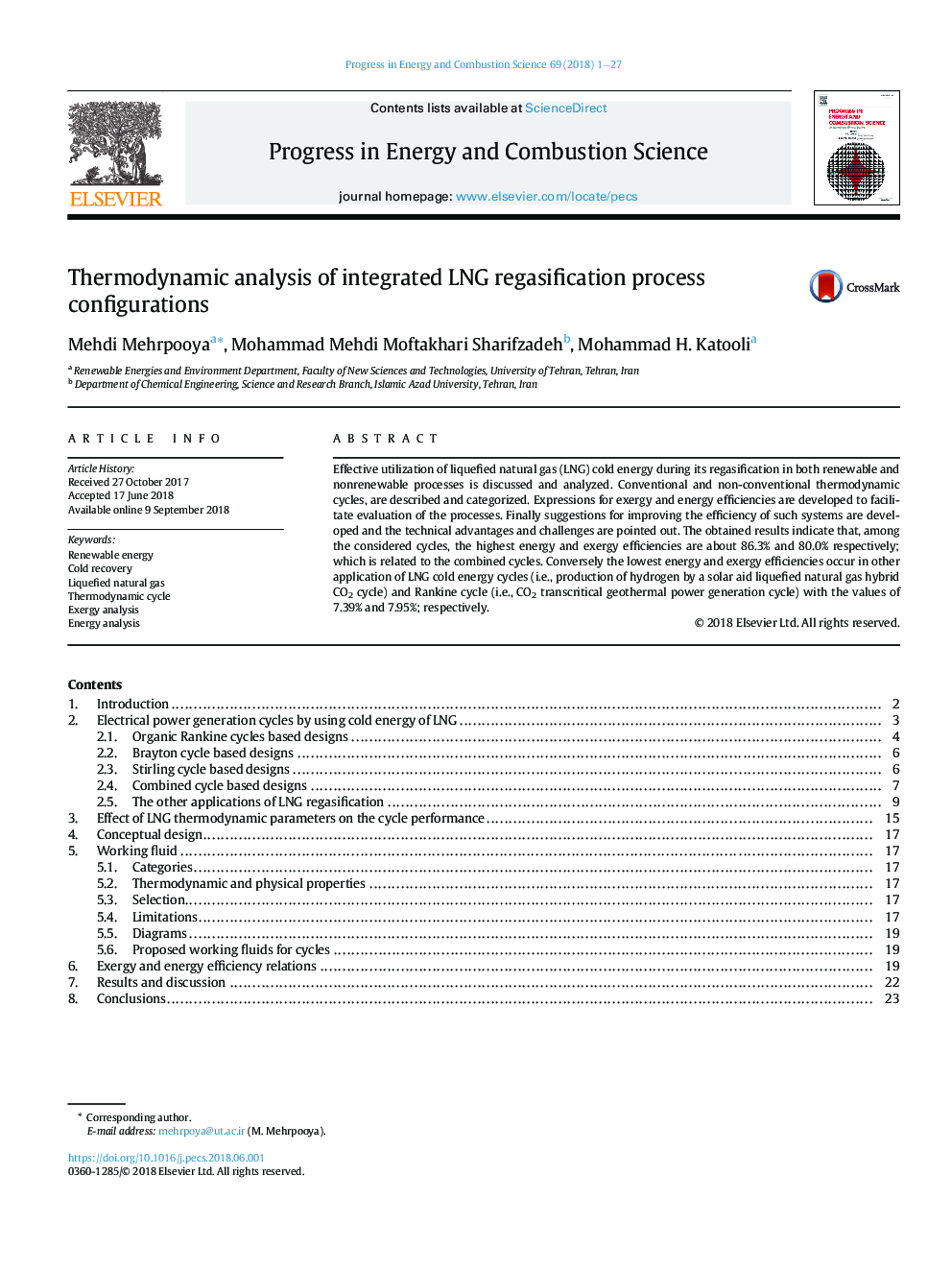 Thermodynamic analysis of integrated LNG regasification process configurations