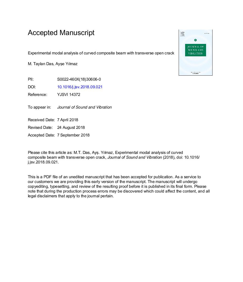 Experimental modal analysis of curved composite beam with transverse open crack