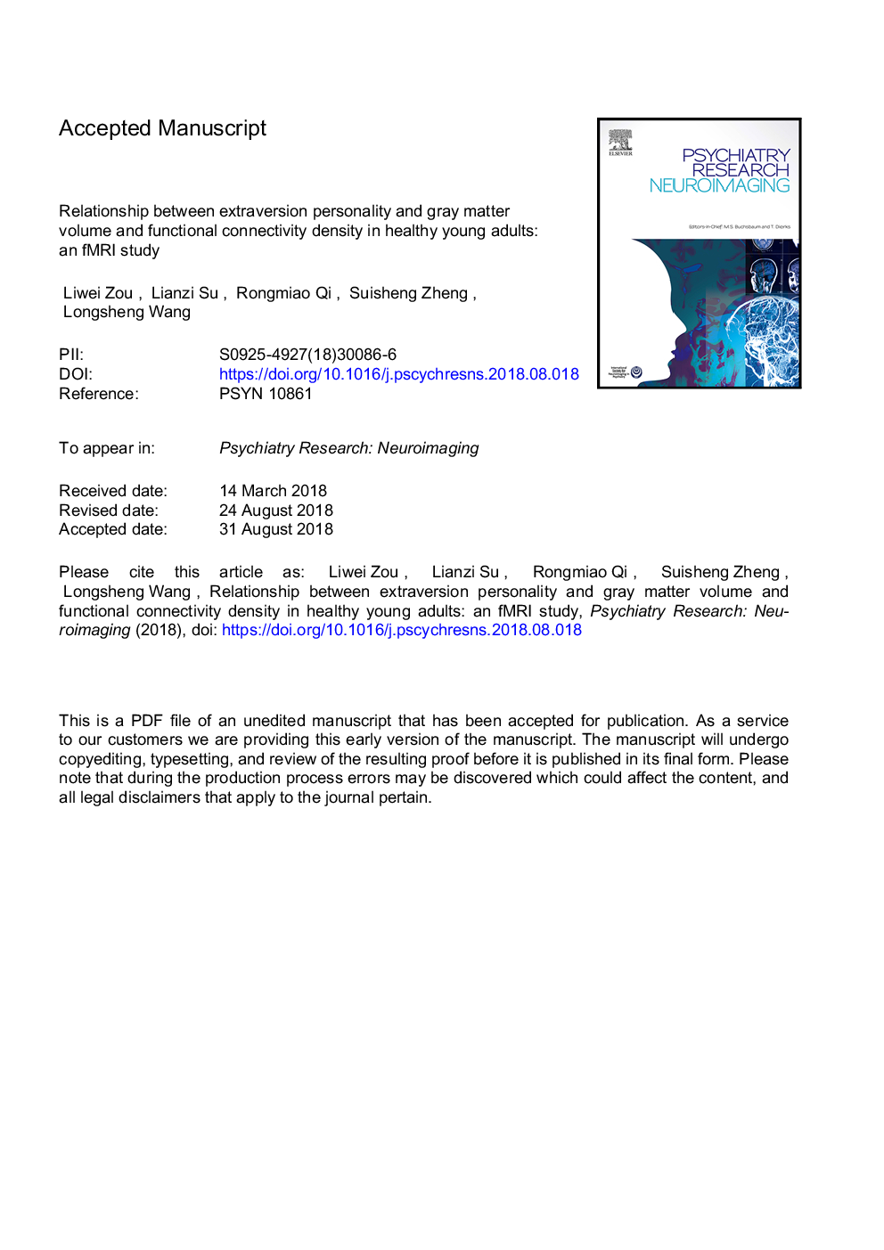 Relationship between extraversion personality and gray matter volume and functional connectivity density in healthy young adults: an fMRI study