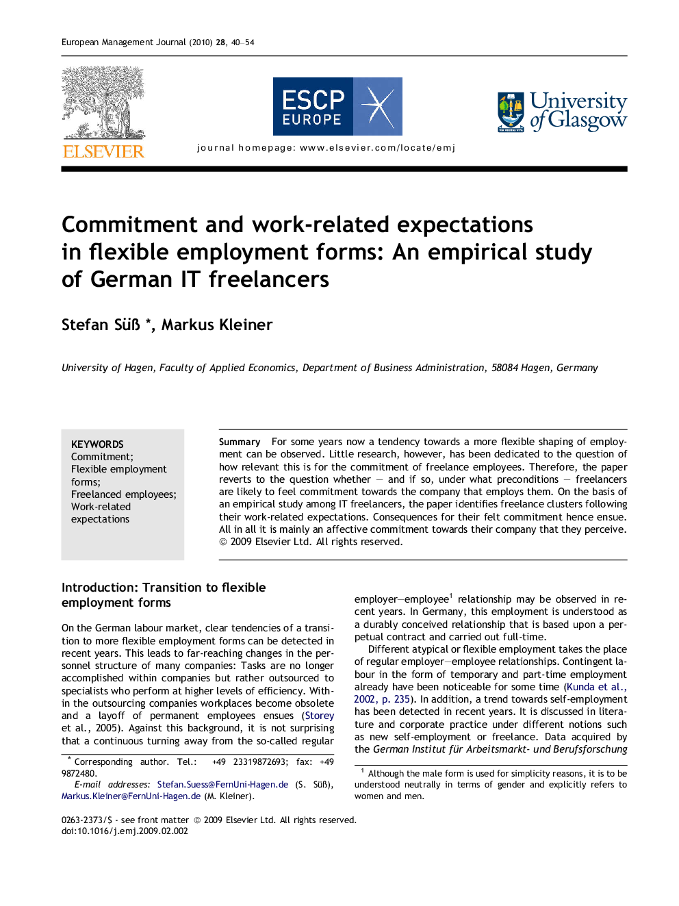 Commitment and work-related expectations in flexible employment forms: An empirical study of German IT freelancers