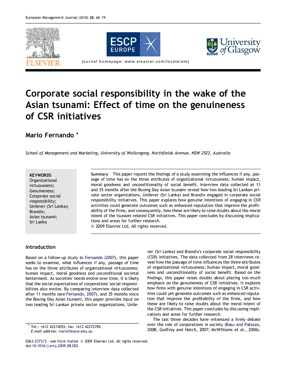 Corporate social responsibility in the wake of the Asian tsunami: Effect of time on the genuineness of CSR initiatives