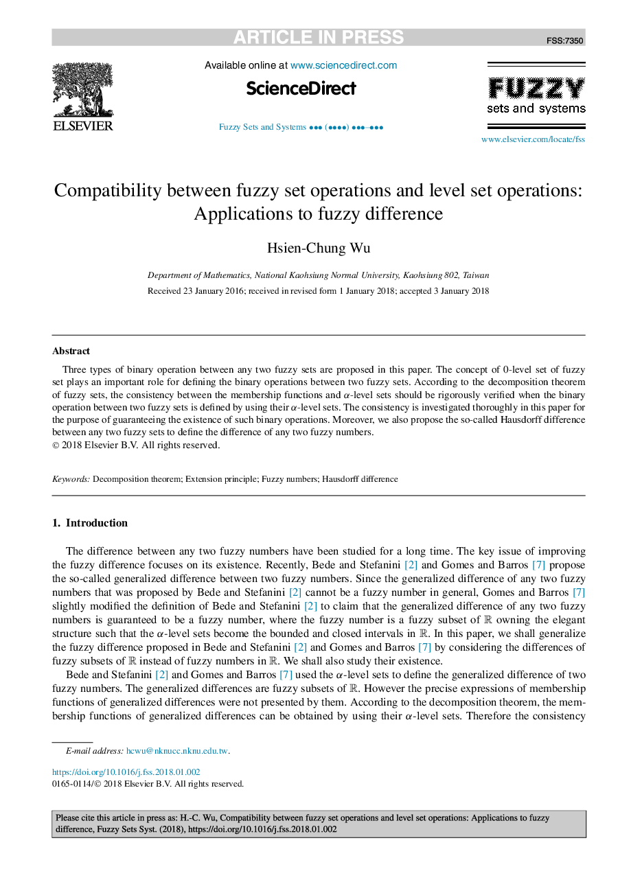 Compatibility between fuzzy set operations and level set operations: Applications to fuzzy difference