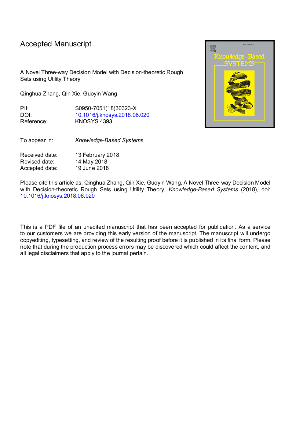 A Novel Three-way decision model with decision-theoretic rough sets using utility theory