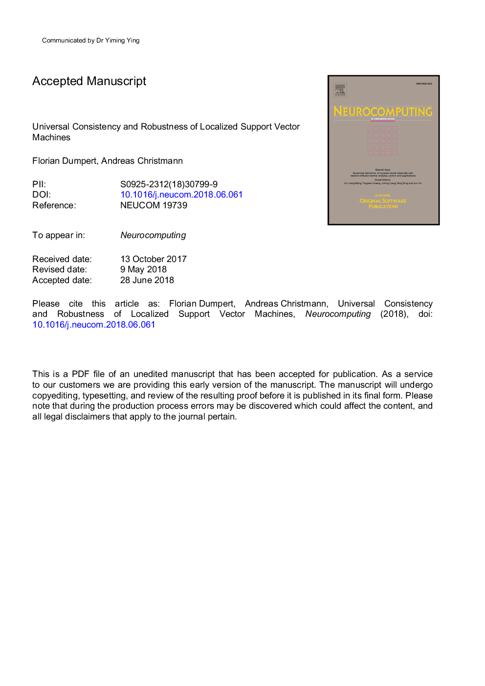 Universal consistency and robustness of localized support vector machines