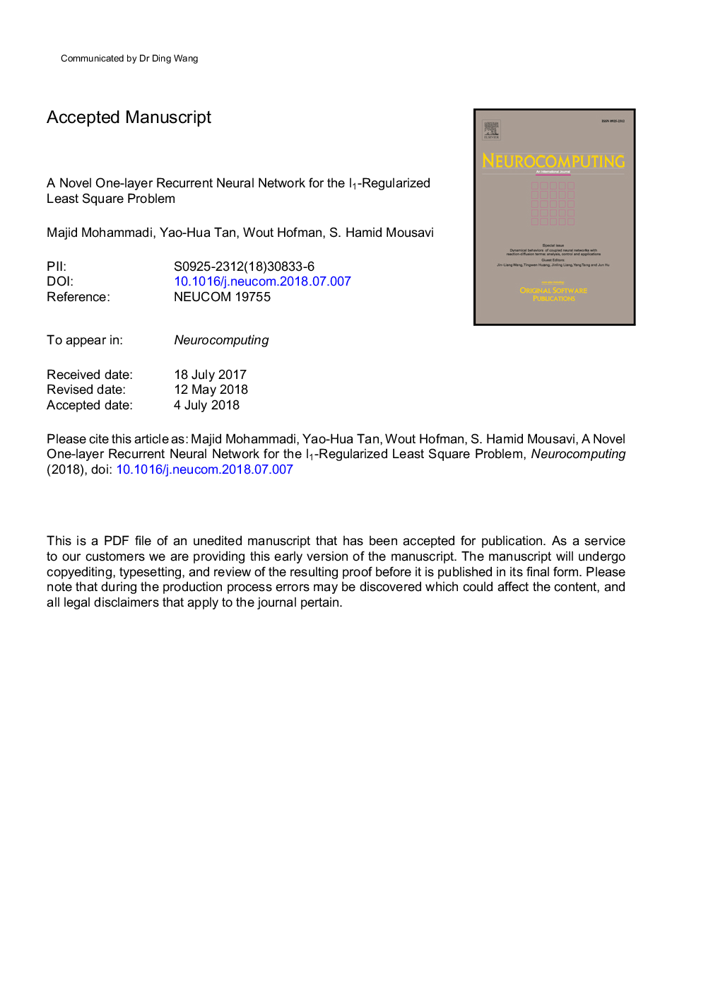 A novel one-layer recurrent neural network for the l1-regularized least square problem