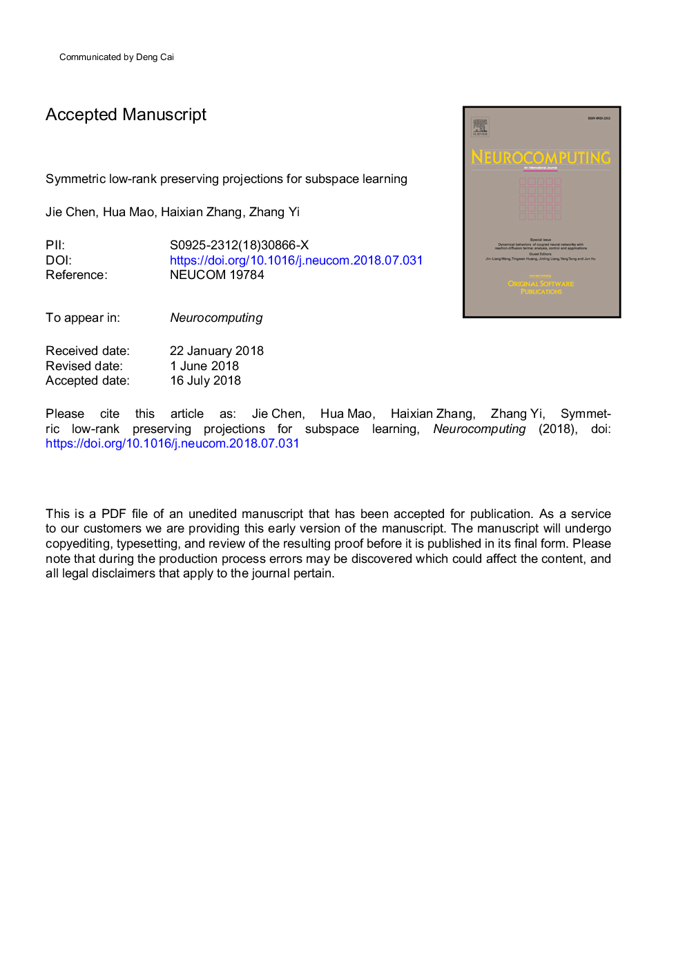 Symmetric low-rank preserving projections for subspace learning