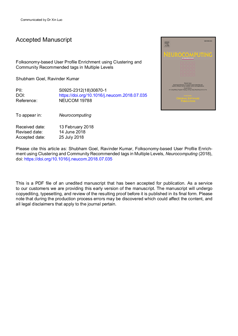 Folksonomy-based user profile enrichment using clustering and community recommended tags in multiple levels