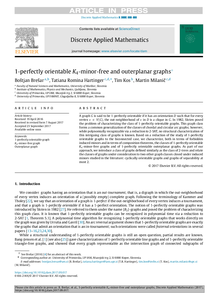 1-perfectly orientable K4-minor-free and outerplanar graphs